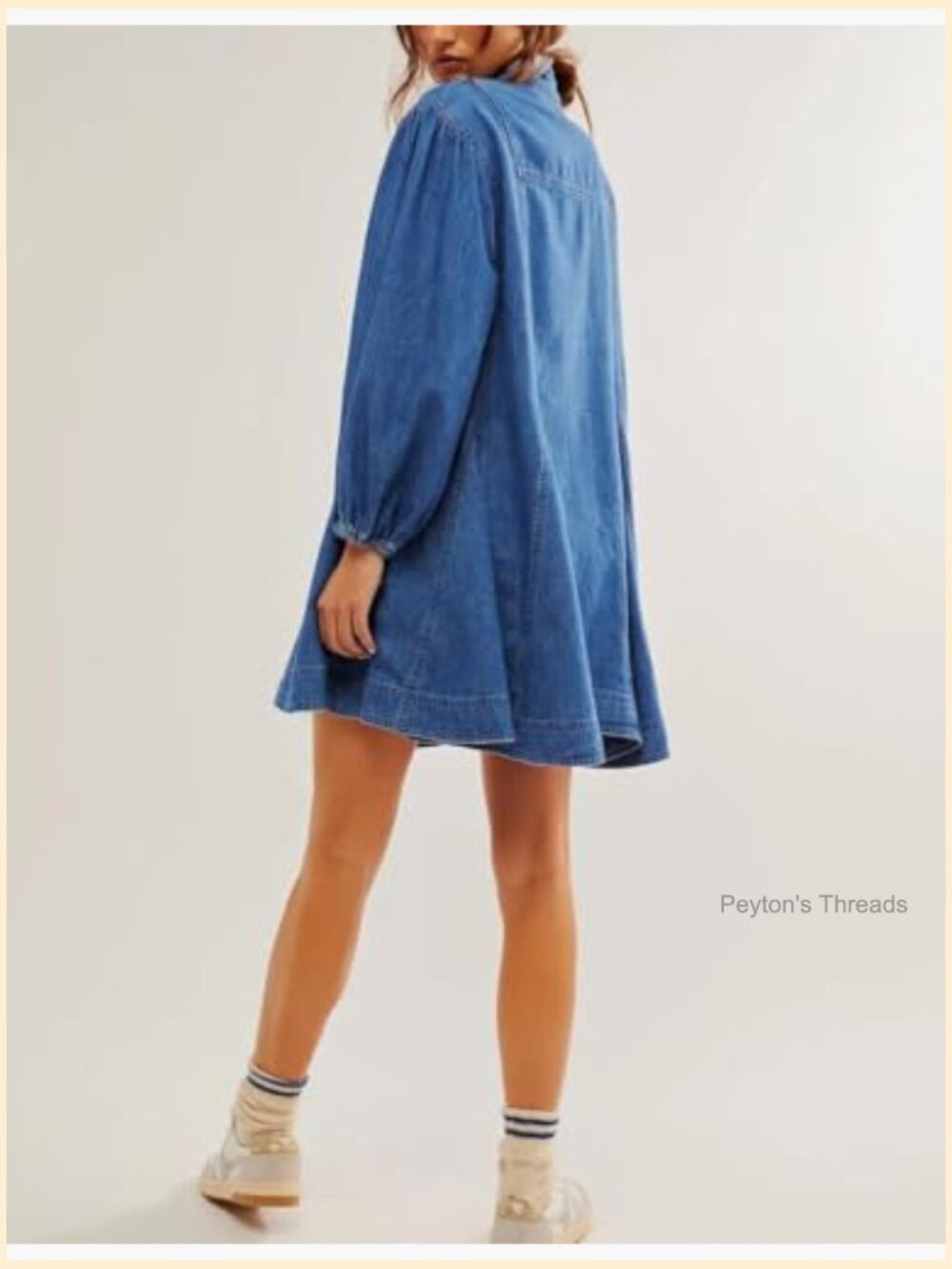Long Sleeve Button Down Denim Dress A Line Swing Ruffle Midi Dress with Pockets - Picture 4 of 5